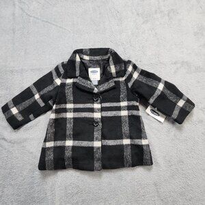 Old Navy Baby Boys 6-12M Black White Plaid Oversized Coat Lined Button Jacket